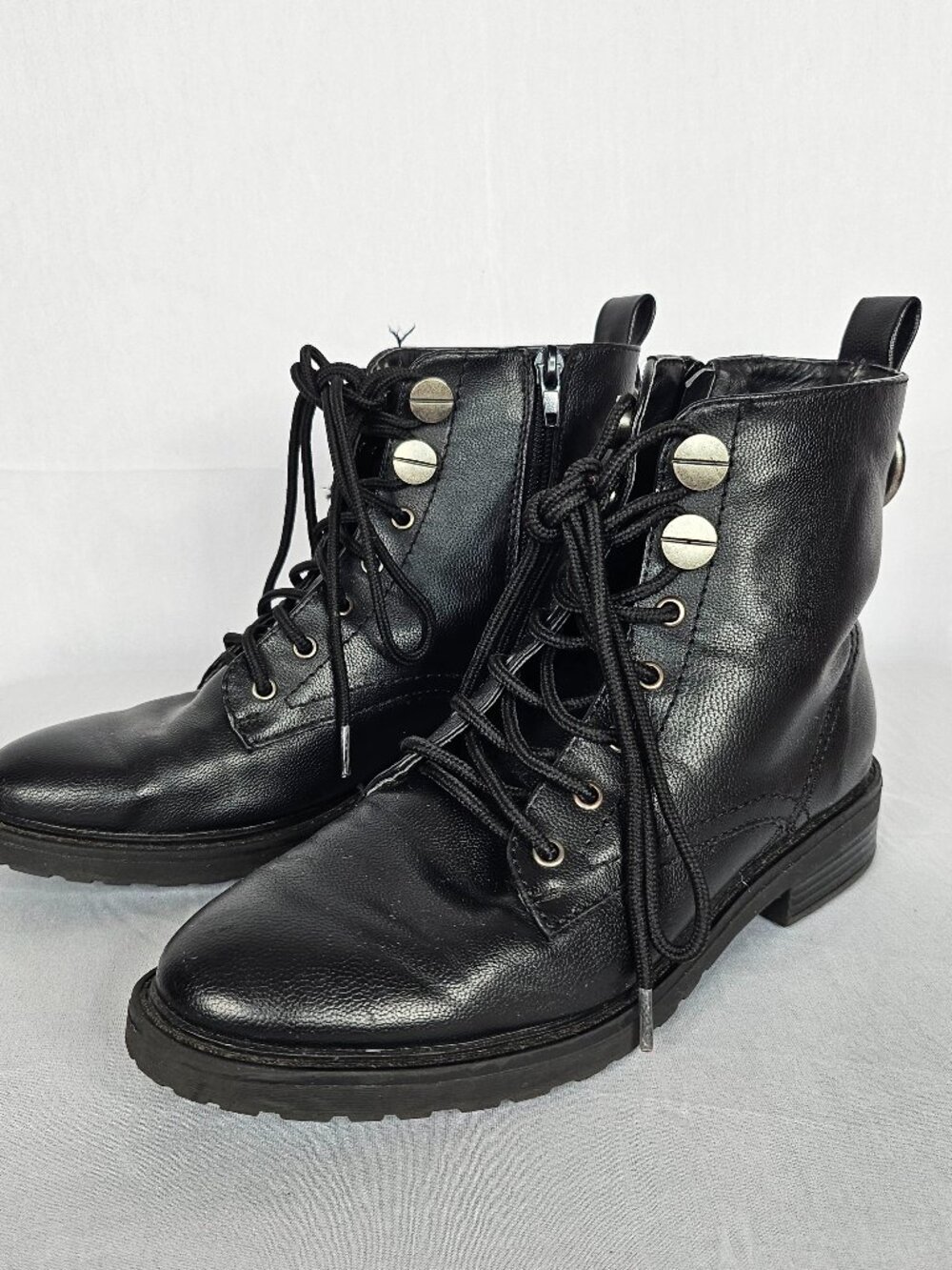 Rampage | Black Combat Boots | Moto Ankle Booties | Lace Up | Size 6.5